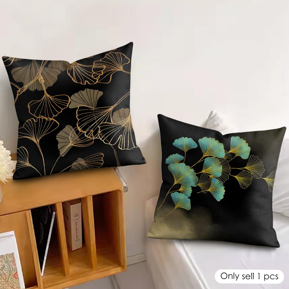 Simple Vibrant Ginkgo Leaves Pillow Case Double-Sided Plush Sofa Cushion Covers Organic Breathable Invisible Zipper