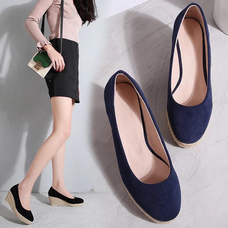 2026 Princess Kate's Same Suede Wedge Single Shoes Women Shallow Mouth Espadrilles Spring&Autumn Sandals High Heels Ladies Shoes