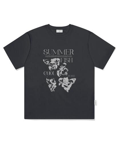 ESCAPEFROM Cool Summer Fish Print Oversized Short Sleeve T-Shirt Charcoal