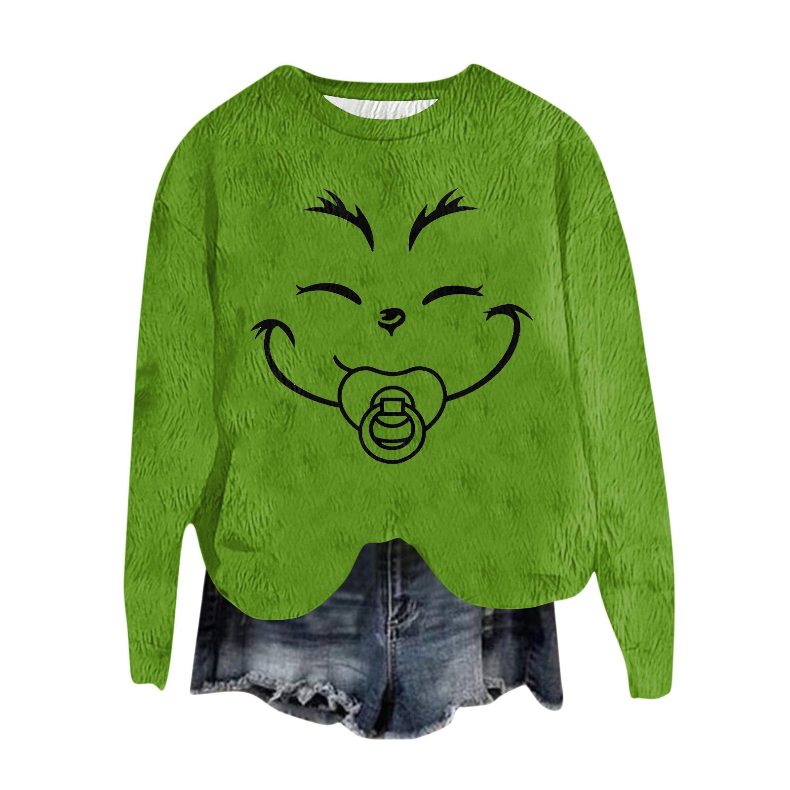 

Женский модный пуловер с круглым вырезом и длинными рукавами, толстовка с рождественским принтом S зелёный