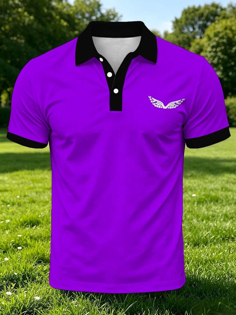 [Print Design - Not Textured] Men'S Outdoor Short Sleeve Polo Shirt, Multi-Size Available, Men'S Collared Polo, Purple Base with Small Chest Print
