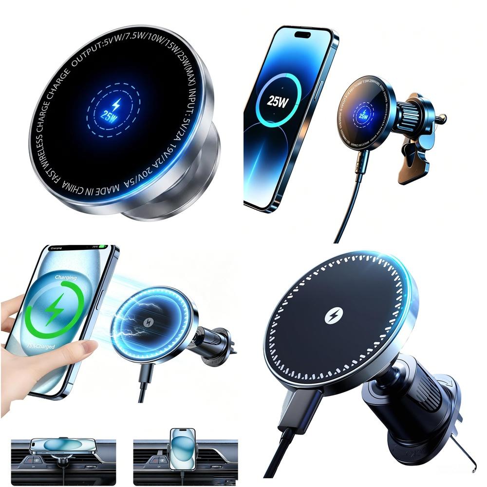 Versatile 25W 15W Magnet Wireless Charger Car Phone Mount Holder with Intelligent Fast Chip with Advanced Heat Dissipation