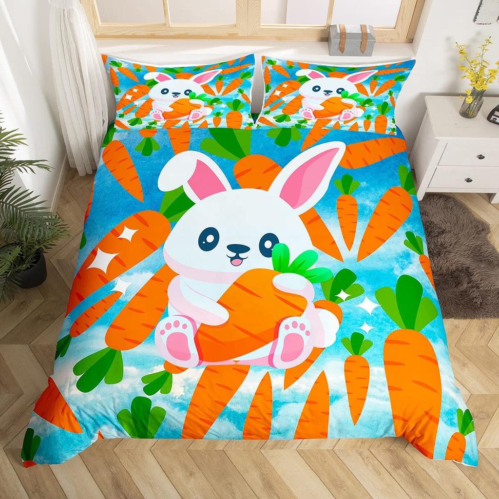 Guinea Pig Comforter Cover Set Cute Guinea Pig and Carrot Decor Duvet Cover 3D Animal Print Bedding Set 3pcs with 2 Pillow Cases