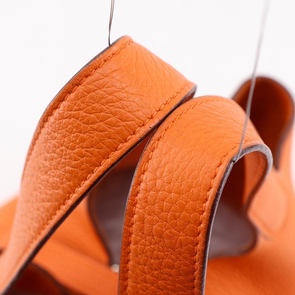 HERMES PicotinPM Handbag Orange Taurillon Clemence Women Used
