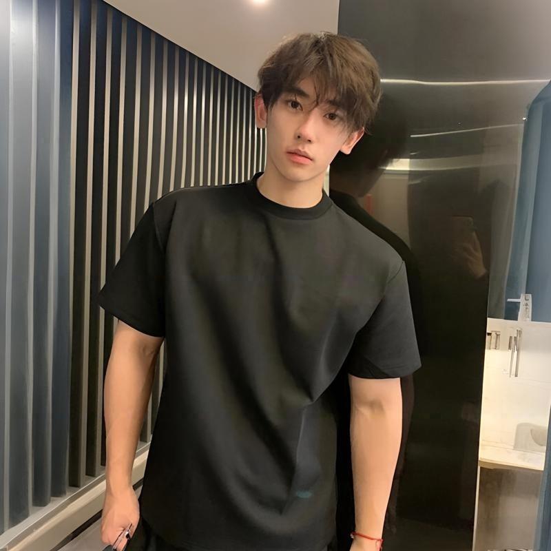 Mens Cotton T Shirt Short Sleeve Basic Casual Loose Fit Solid Color Everyday Wear