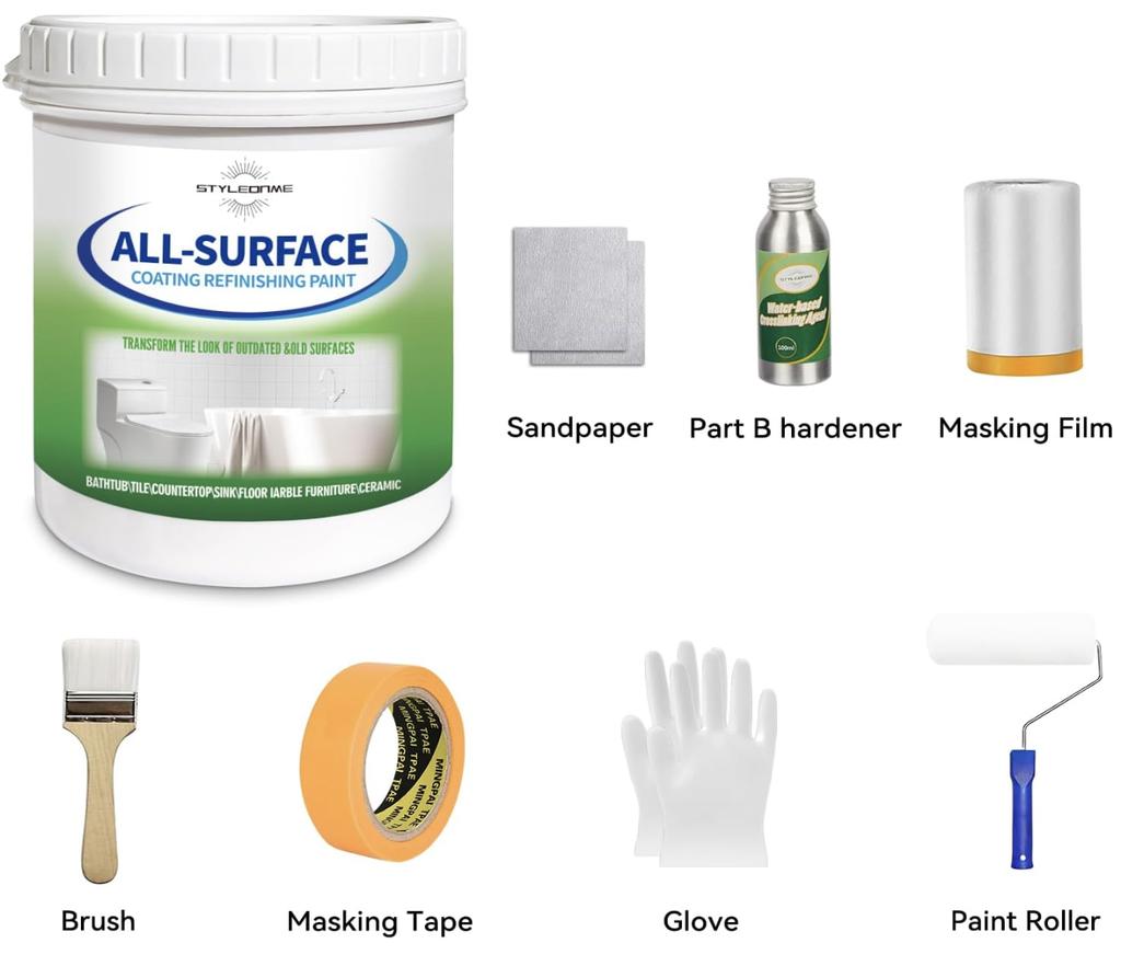 Ceramic Refinishing Paint Kit for Bathtub Sink Toilet Bathtub Wall Coating, Also Works On Glass, Metal & Wood Surfaces.