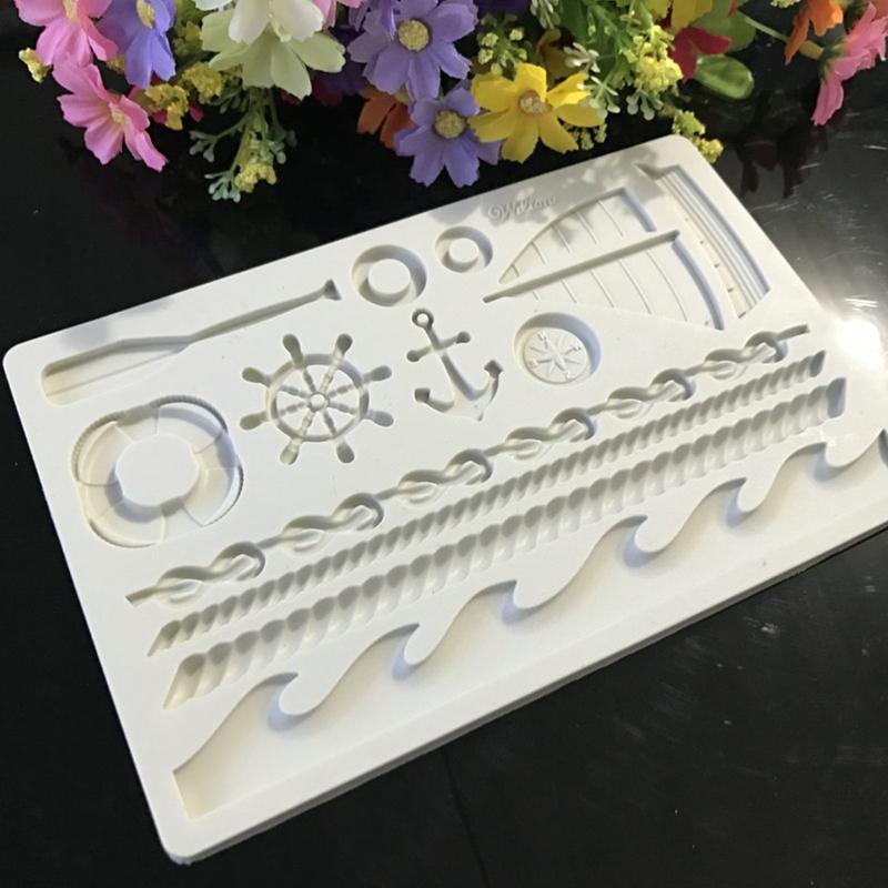 DIY Handmade Silicone Fondant Mold Exquisite Sailing Theme Sugar Craft Gum Paste Mold DIY Candle Resin Crafts Easy Use