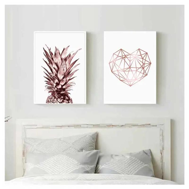 Scandinavian Luxury Pictures Home Decor Rose Gold Wall Art Tropical Pineapple S and Prints Geometric Heart Canvas Painting