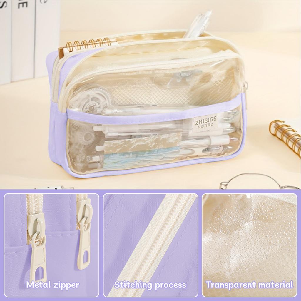 Transparente vierlagige Stiftetasche mit großer Kapazität Studenten-Schreibwaren-Aufbewahrungstasche Schulbürobedarf Schreibwaren
