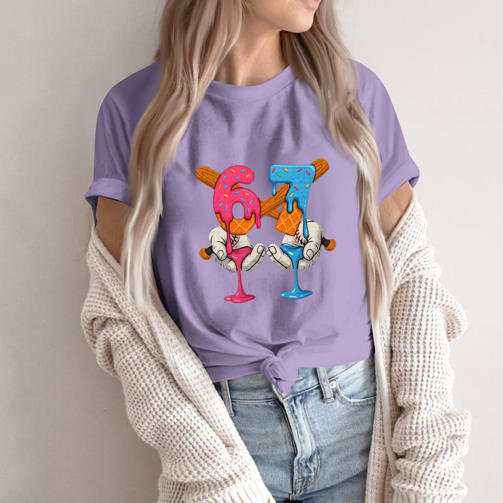 

Женская модная повседневная футболка с коротким рукавом и принтом, топ с круглым вырезом S