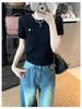 Chic Color Block Crew Neck Short Sleeve Knitted T-Shirt for Women - Preppy Style Summer 2025