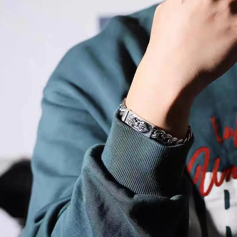 Nowe Stalowe Moździerzowe Bransoletki Kubańskie dla Mężczyzn, Stare Tajskie Modne Bransoletki, Modne Akcesoria