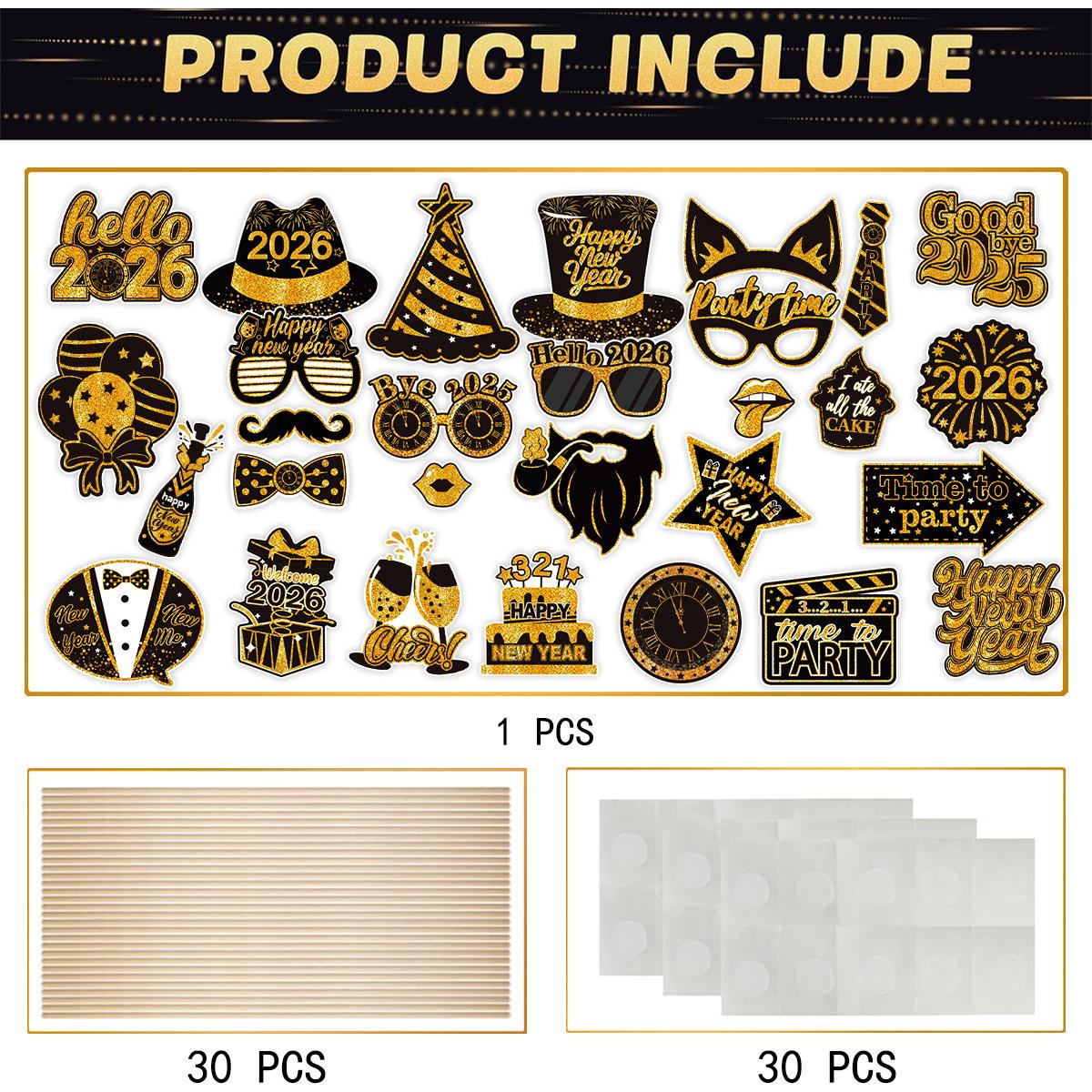 

Photo Booth Props Black Gold Selfie Frame 2026 New Year Decorations Fun Party Photo Props Set For New Year Parties Family Photos