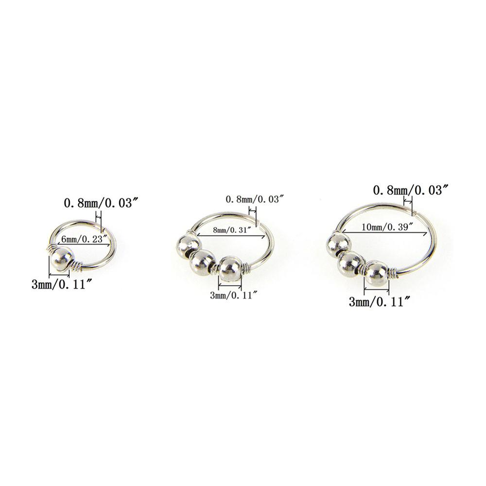 3Pcs/Set Retro Round Beads Nose Ring Earrings Nostril Hoop Body Piercing Jewelry 6mm/8mm/10mm