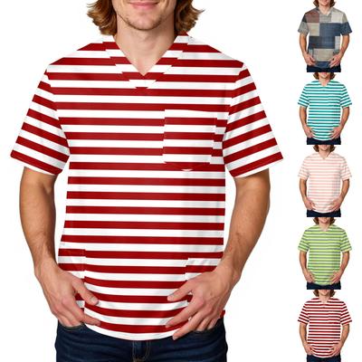 Men's Stripe Checkered Print Top | V,Neck With Pockets, Comfort Fit For ,Care & Daily Work