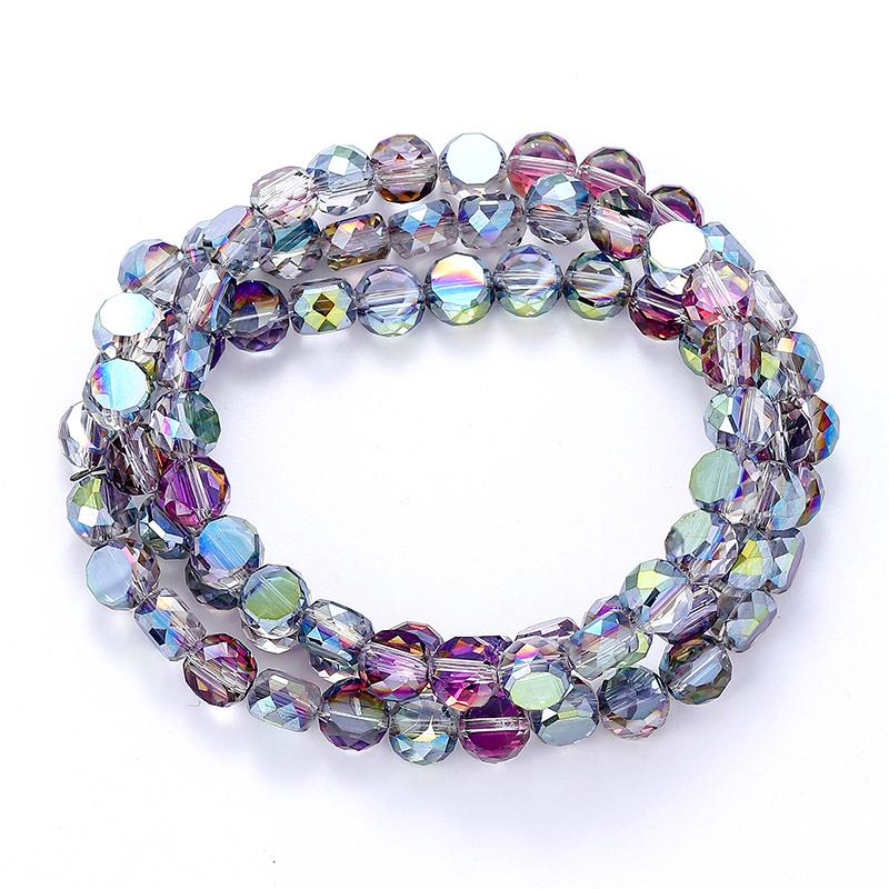 Flat Round Glass Beads Transparent Faceted Glass Spacers Colorful Coin Beads Crystal Loose Beads for Jewelry Making DIY Bracelet