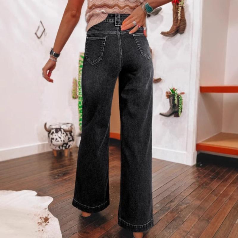 Spring New Dark Blue High-waisted Wide-leg Jeans Women's Fashion Retro Straight-leg Pants