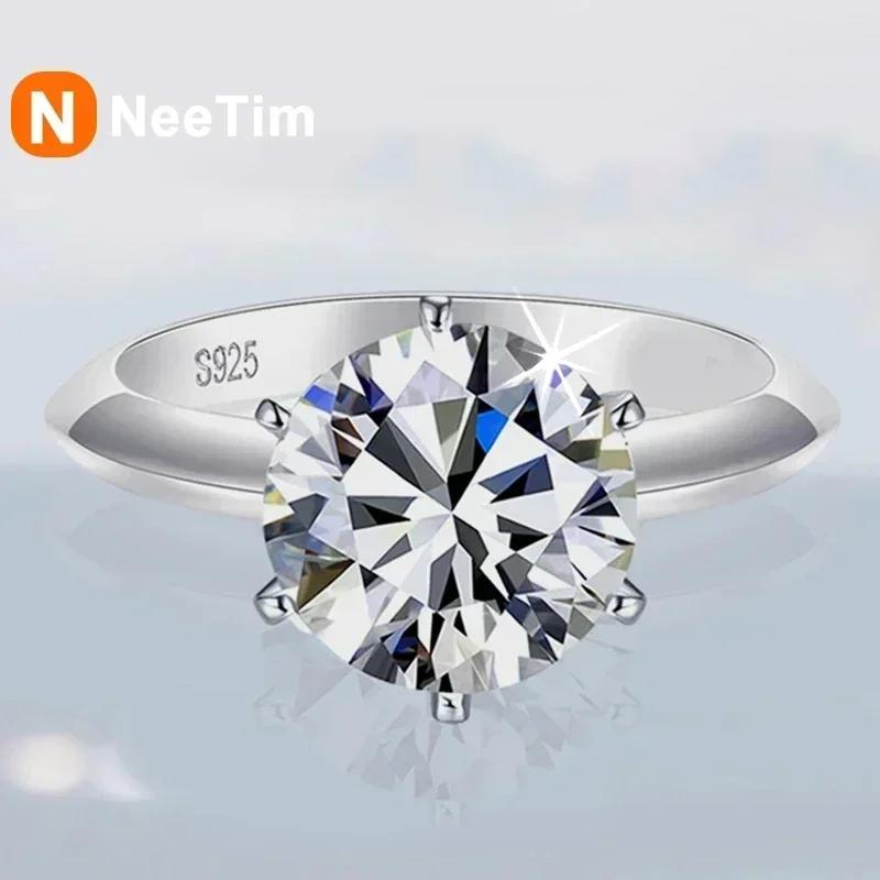 

NeeTim 0.5-5ct Moissanite Ring For Women 925 Silver with White Gold Plated Lab Diamond Engagement Wedding Band Jewelry 4*Metal Color: 0.5ct 5mm