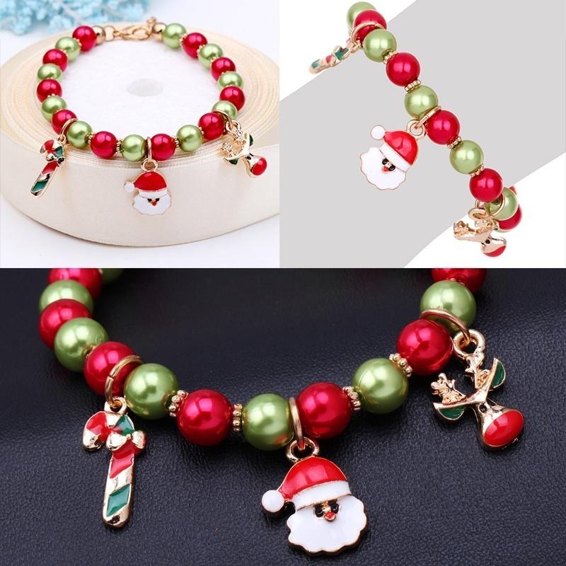 Christmas Natural Stones Colorful Simulated- Beads Charm Bracelets Elastics Rope Bracelets & Bangles