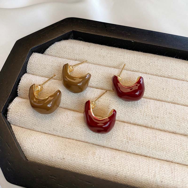 2026 Trend Irregular Geometric C-Shaped Earrings for Women Fashion Minimalist Red Drip Oil Earrings Party Jewelry Accessories