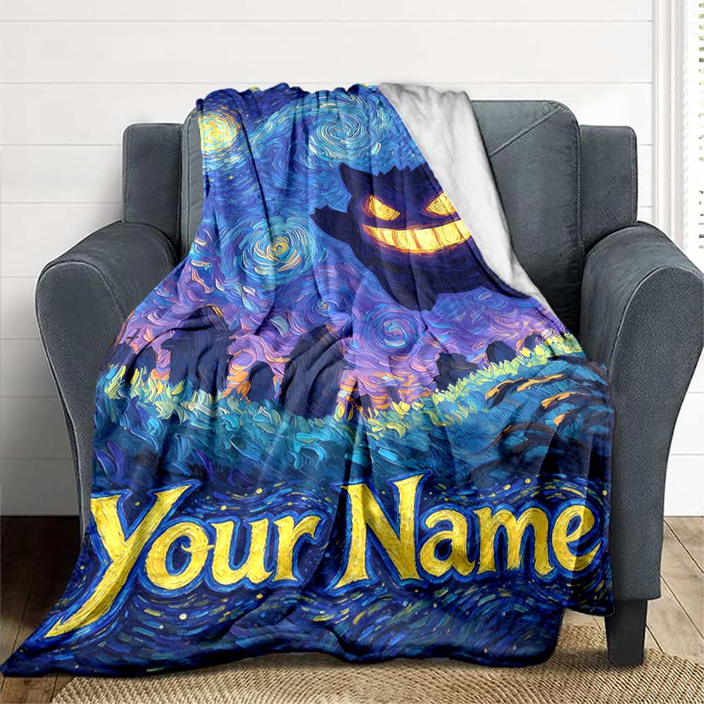 Custom 1Pc Starry Night Shadow Ghost Fleece Flannel Blanket Soft Warm Cozy Office Throw For Bedroom Couch Travel Birthday Xmas Gift