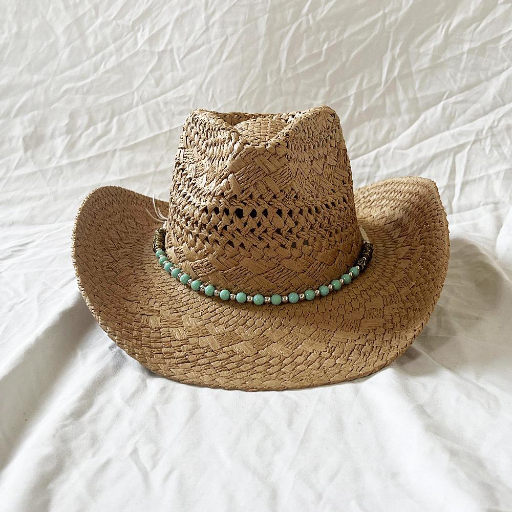 Sommer Strandurlaub Strohhut Vintage Handgefertigt Damen Herren Bohemian Ausgeschnitten Cowboyhüte Muschelperlen Sonnenhut Anglerhut