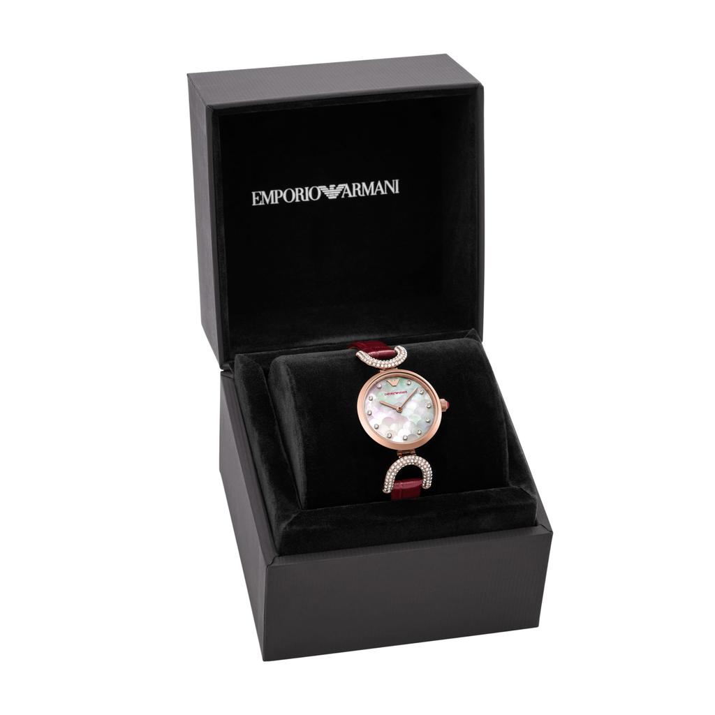 Emporio Armani Burgundy Leather AR11737 Women's Two-Hand Watch,