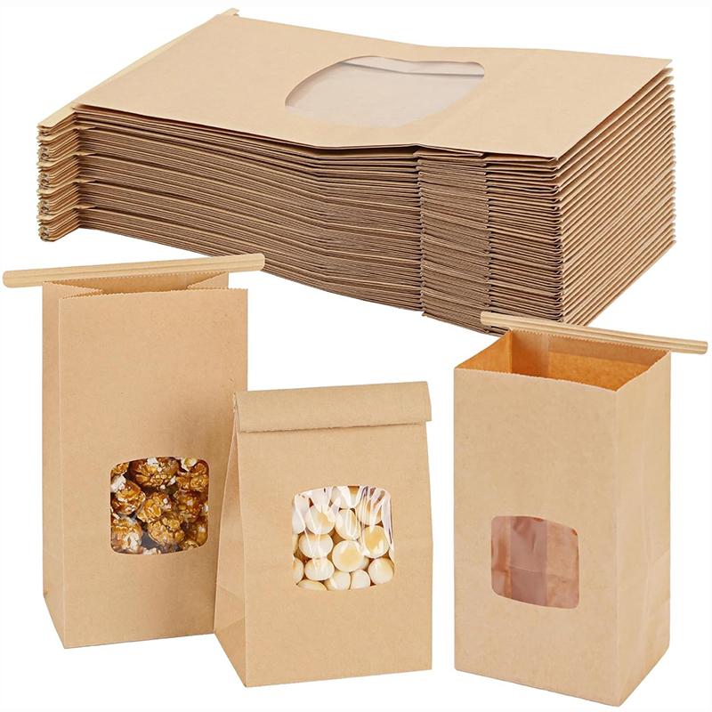 10 Stück Bäckertüten, Versiegelte Kraftpapiertüten mit Fenster für Kekse, Sandwiches, Brot, Snacks - Zum Mitnehmen, Party-Hochzeitszubehör