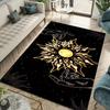 Large Sun and Moon Celestial Area Rug - Anti-Slip Crystal Velvet Floor Mat with Golden and Black Sunburst Design, Perfect for