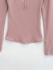 Spicy Girl Ribbed Peach V-neck Buttoned Slimming Long-sleeve T-shirt for Women - Spring 2025 Collection