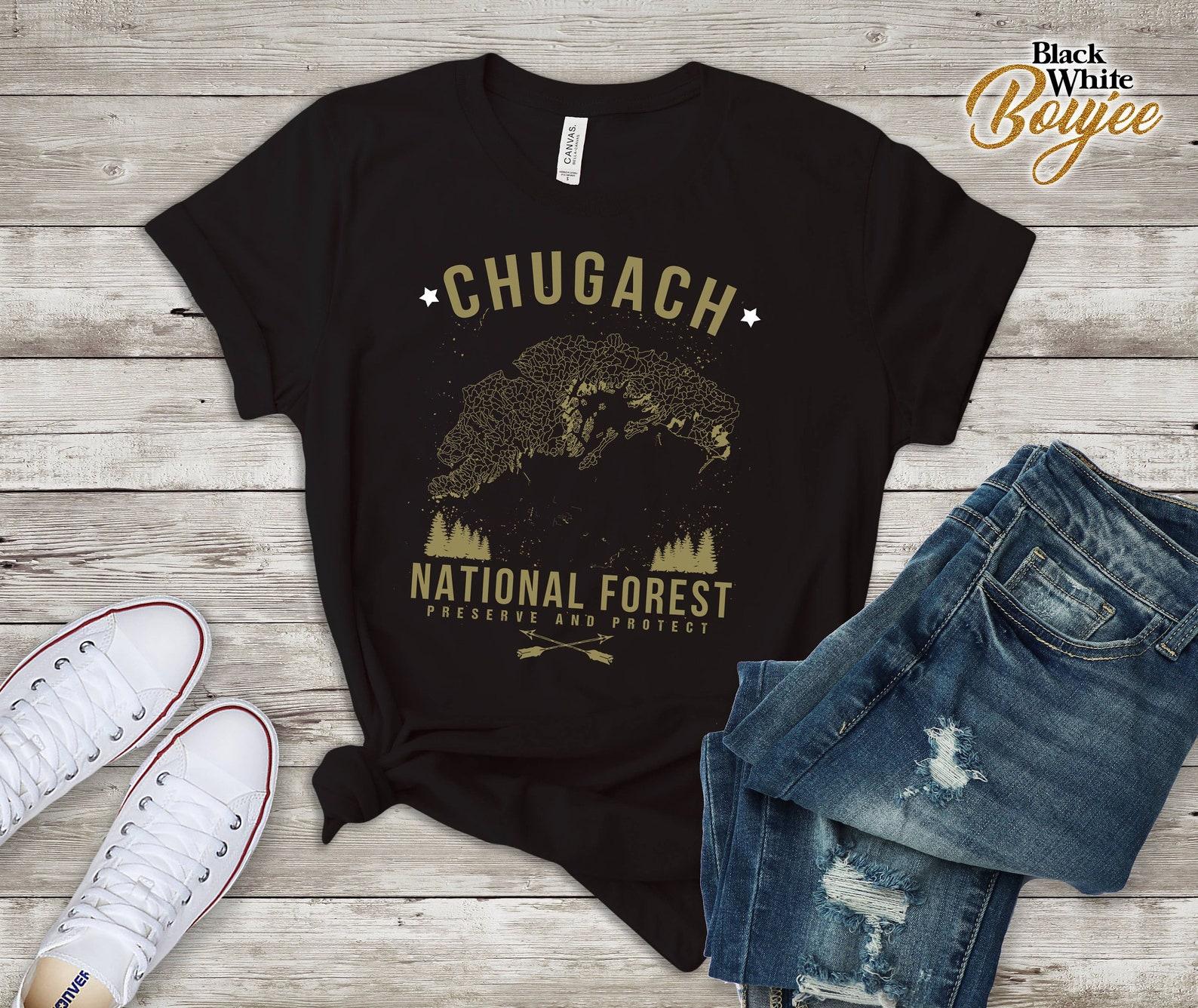 CHUGACH National Forest Shirt Alaska Hiking Map Tee L