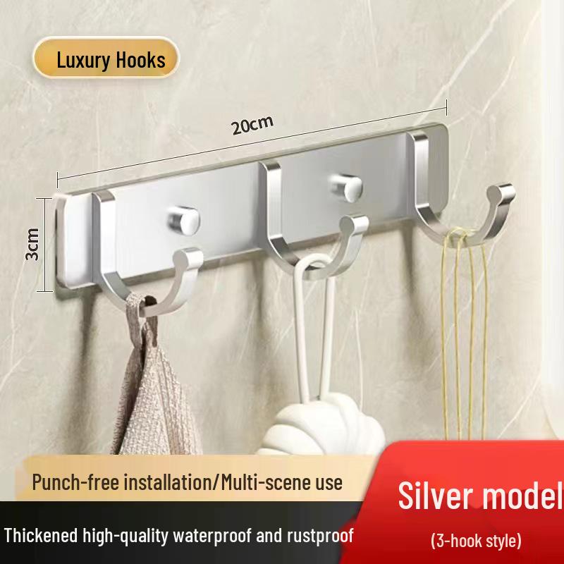 Adhesive Space Aluminum Hook for Bathroom & Kitchen - Punch-Free Coat & Clothes Hanger 
