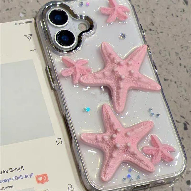 

Sea Star Shell Phone Case for Apple 16promax Sparkling Pink Glitter for IPhone17 Transparent 15 Women s Fashion For iPhone 7/8/SE 2020