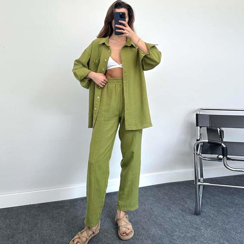 Women's Loose Long Sleeved Shirt, Spring and Autumn Pants, Women's Two-piece Set