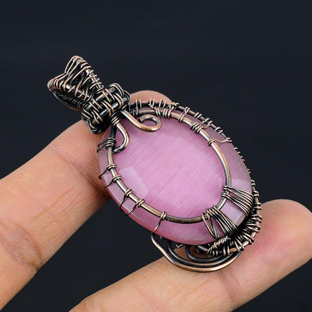 Pink Monalisa Pendant, 999 Copper Wire Wrapped Pendant Handmade Gemstone Jewelry, Gifts For Wife Brand New Pendant