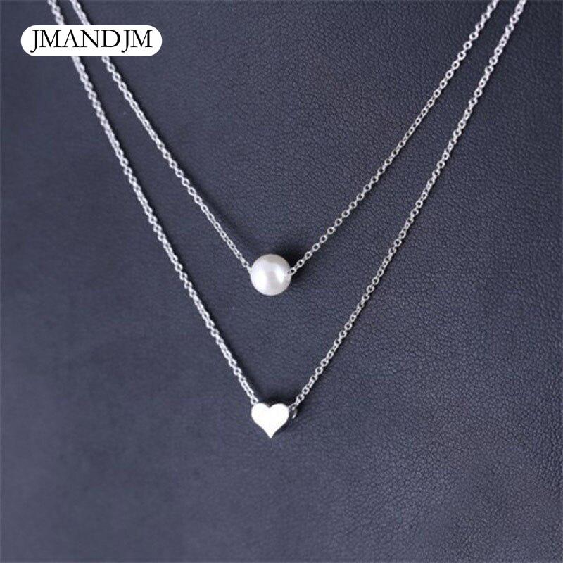 Bohemia Imitation Pearl Love Heart Double Layer Clavicle Chain Necklace Accessories Female Jewelry