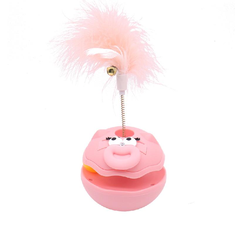 Cat toy: wobbly turntable ball, cat supplies, feather teaser stick, pet boredom buster, cat self-entertainment toy розовый