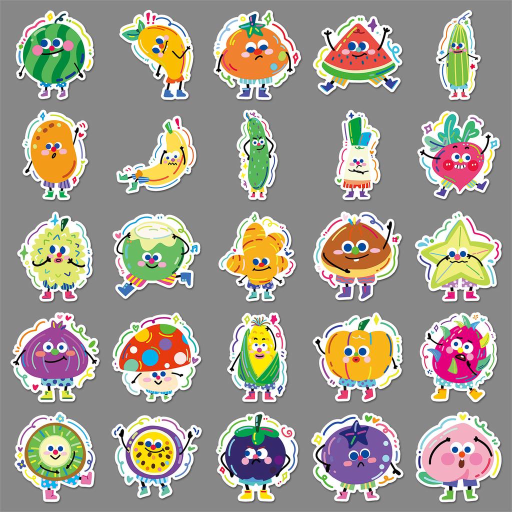 50 Fruit and Vegetable Graffiti Stickers Cartoon Cute Emoticon Pack Guka Decorative Skateboard Suitcase Hand Account Stickers