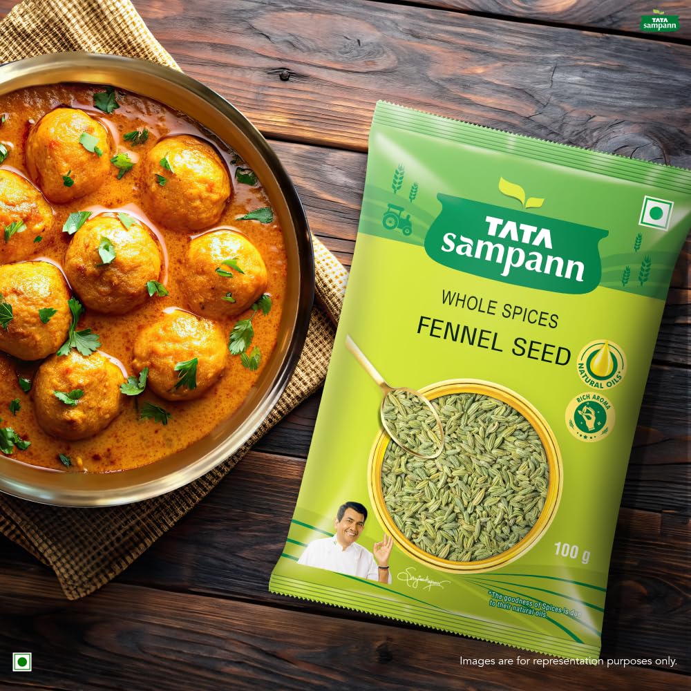 Tata Sampann Fennel Seeds Whole Spices 100g Natural Aroma With Oils Rich Flavor For Cooking And Baking