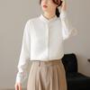 Women's French Style White Chiffon Shirt with Stand Collar for Spring-Autumn