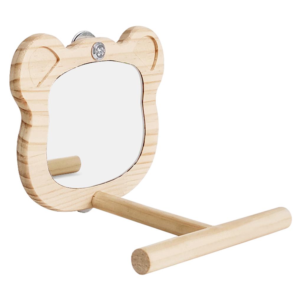 Bird Perch Stand Mirror Toy for Parrots Birdcage Stand Platform Cage Toy Bear Shape Mirror Cage Accessories Birds Toy