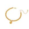 Stainless Steel Heart & Round Bead Gold Bangle Bracelet for Women