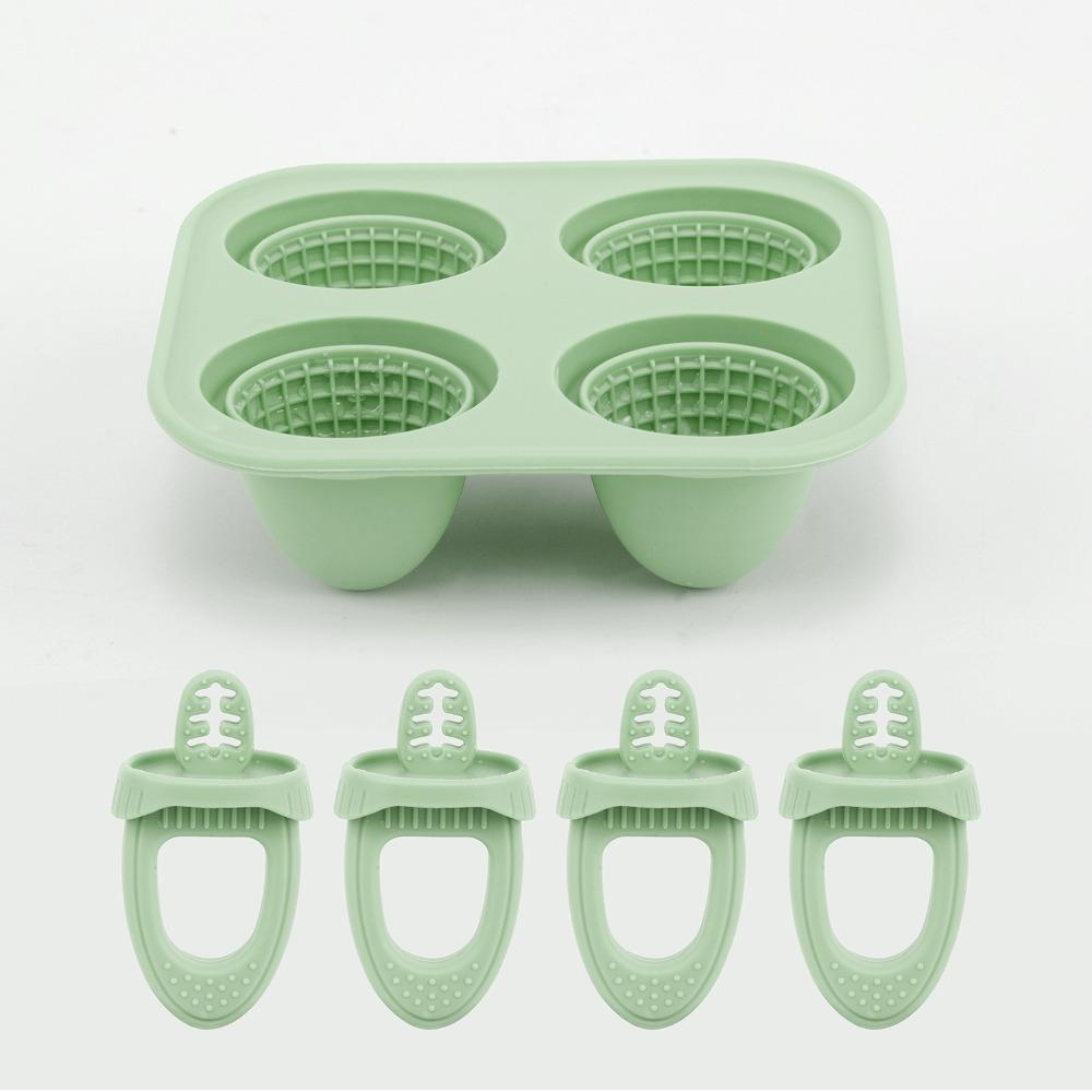Premium 4 Cavity Silicone Mold Set BPA Free Food Grade Breastmilk Popsicle Molds Easy Pop-Out with Handles Ice Pop Mold Infants зелёный