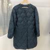 Autumn and winter down jacket women's medium and long V-neck light portable rhombus wavy down liner large size jacket