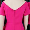 Womens Off Shoulder Big Bow Purple Bodycon Midi Dress Elegant Party Cocktail Dress