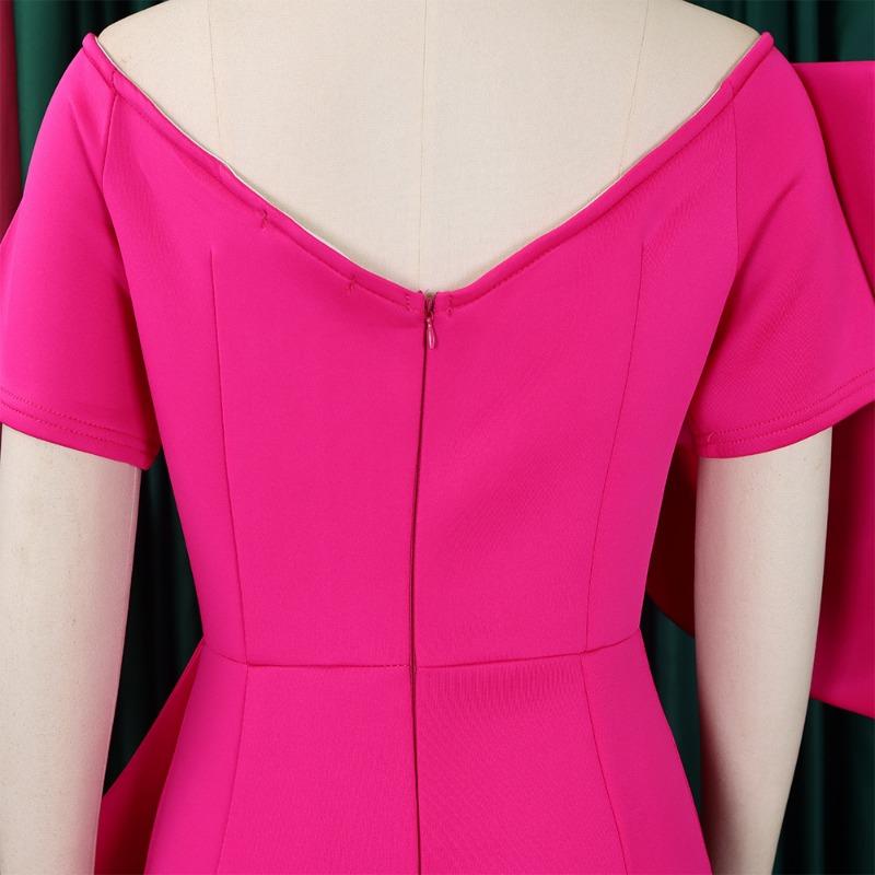 Womens Off Shoulder Big Bow Purple Bodycon Midi Dress Elegant Party Cocktail Dress