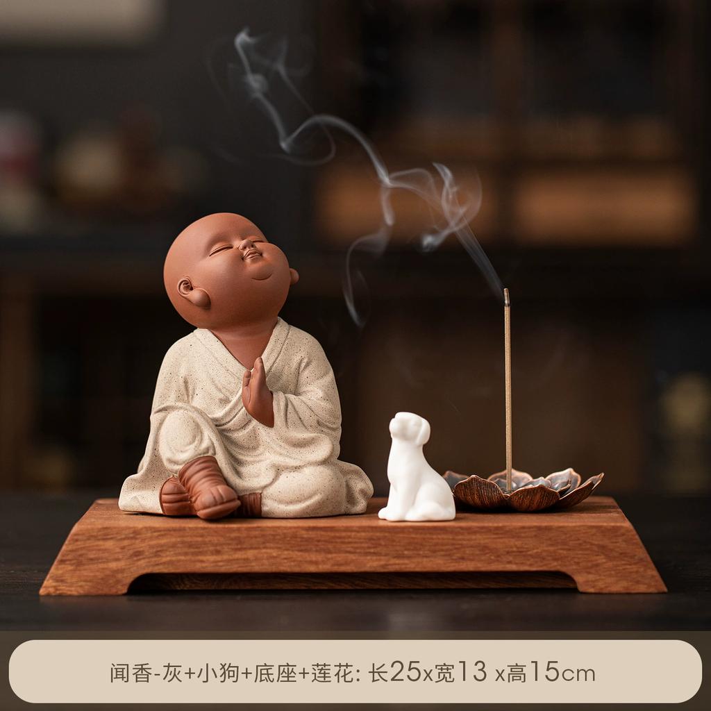 Zen Tea Pet, Cute Little Monk Figurine for Tea Table, Zen Meditation Ornament for Home Office Desk