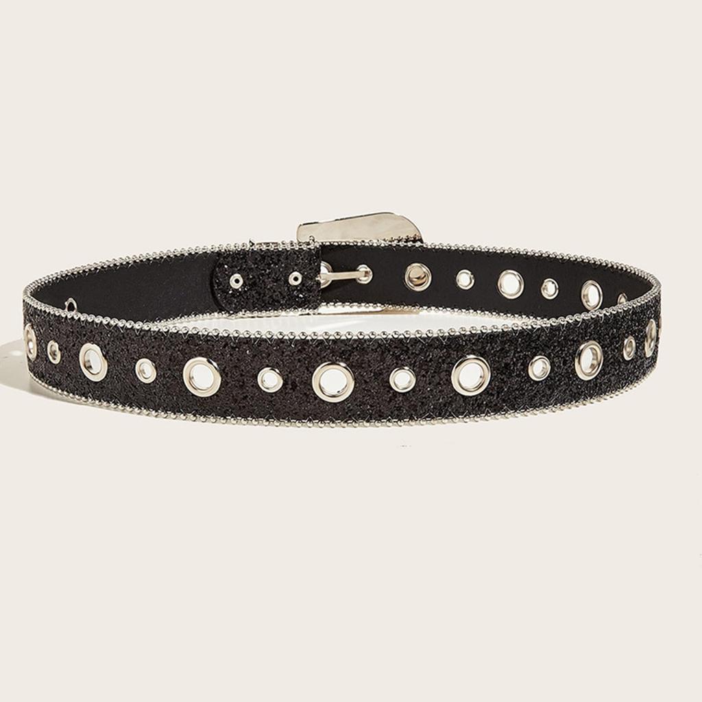 Bling Bling Sparkly Dance [Lamerry] Belt, Belt, Y2K, Gal, Flashy, Rhinestone, Studs, Costume, 113cm, Women's/Men's (Black)