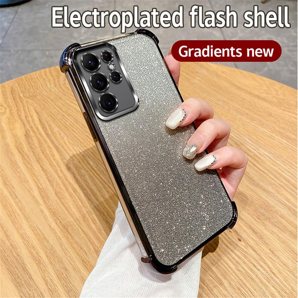 Gradient Glitter Plating Clear Phone Case For Samsung Galaxy S24 S23 S22 Plus Ultra S20FE S21FE Note 20 Ultra Shockproof Cover