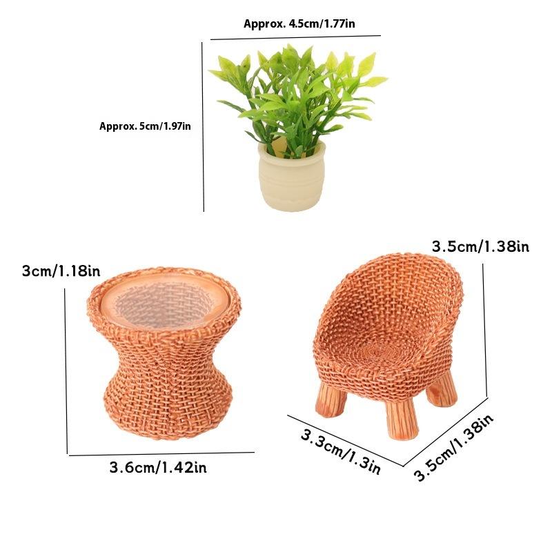 Simulation Bambus Runder Tisch Stuhl Miniatur Szene Dekoration Ornament Puppenhaus Mini Möbel Modell Handwerk Geschenk